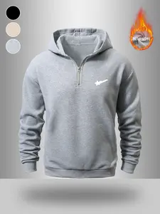 Vintage Star Graphic Quarter-Zip Long Sleeve Hoodie for Men & Women | Y2K Aesthetic Minimalist Fleece Pullover | Oversized Warm Neutral Streetwear Fashion Sweatshirt for Winter Date Nights and Casual Outfits