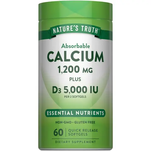 Nature's Truth Calcium 1200mg with Vitamin D3 5000 IU - 60 Softgels - from Calcium Carbonate - Non-GMO & Gluten Free