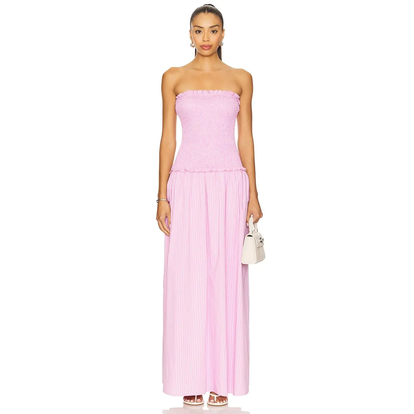 strapless open back dress Buy Women Pink & Blue Striped Polo Neck Rib Maxi Dress Online at Best Price main image 1