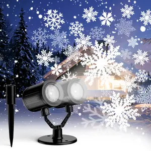 Snowflake Christmas Projector Lights 2025 Upgraded Double Head Waterproof LED Snowfall Projector for Outdoor Decor 270° Rotation IP65 Weather Resistant