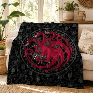 Game of Thrones Targaryen Dragon Crest Flannel Blanket, Soft Lightweight Warm, Bedroom Holiday Decor, Bed Sofa Office Camping Travel Gift, Happy Blanket Gifts, Giftable Blankets