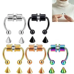 Double ring nose rings for women, no piercing required, stainless steel clip-on rust-proof magnetic septum clip for men and women