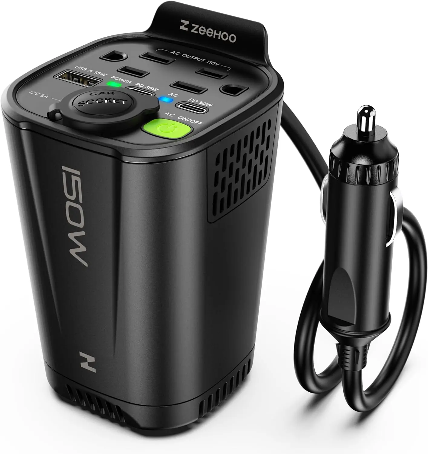 150W Car Power Inverter,12V DC to 110V AC Car Plug Adapter Outlet Converter,with 2 AC Outlets,18W USB A,Dual 30W PD Car Charger,for Laptop-Black, Christmas/Thanksgiving Gift for men/Women Outdoorfun Automotive Fathersdaygift Vehicle Usb Port Usb Adapter U