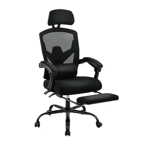 Sweetcrispy Reclining Ergonomic High Back Office Chair - Height-Adjustable Desk Chair with Lumbar Support Pillow, Retractable Footrest, Padded Armrests, Adjustable Headrest for WFH Setup