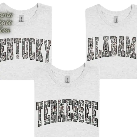 Camo State Tshirts and Sweatshirts - Tennessee Design in Camouflage Pattern for Apparel Enthusiasts