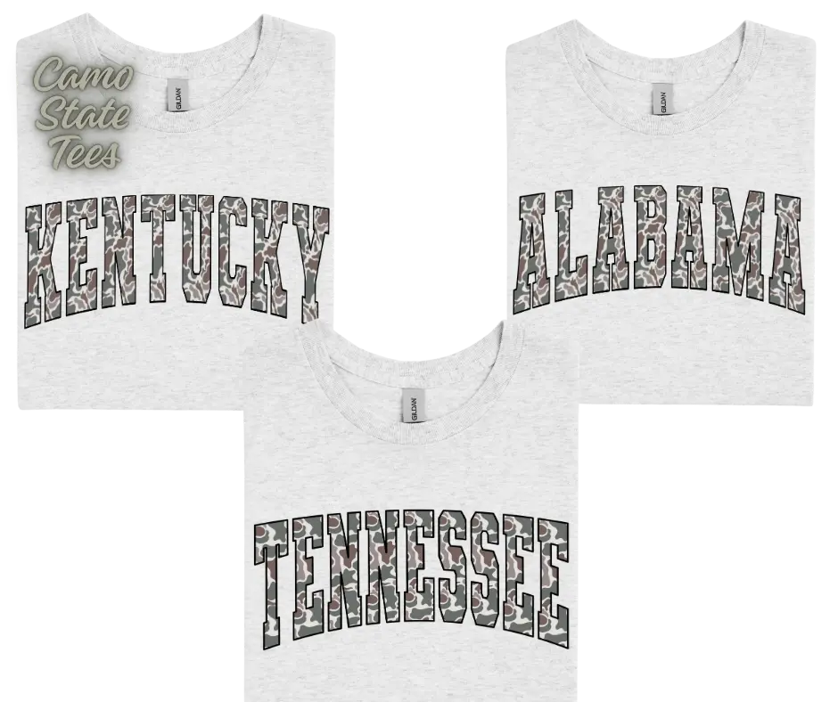 Camo State Tshirts and Sweatshirts - Tennessee Design in Camouflage Pattern for Apparel Enthusiasts