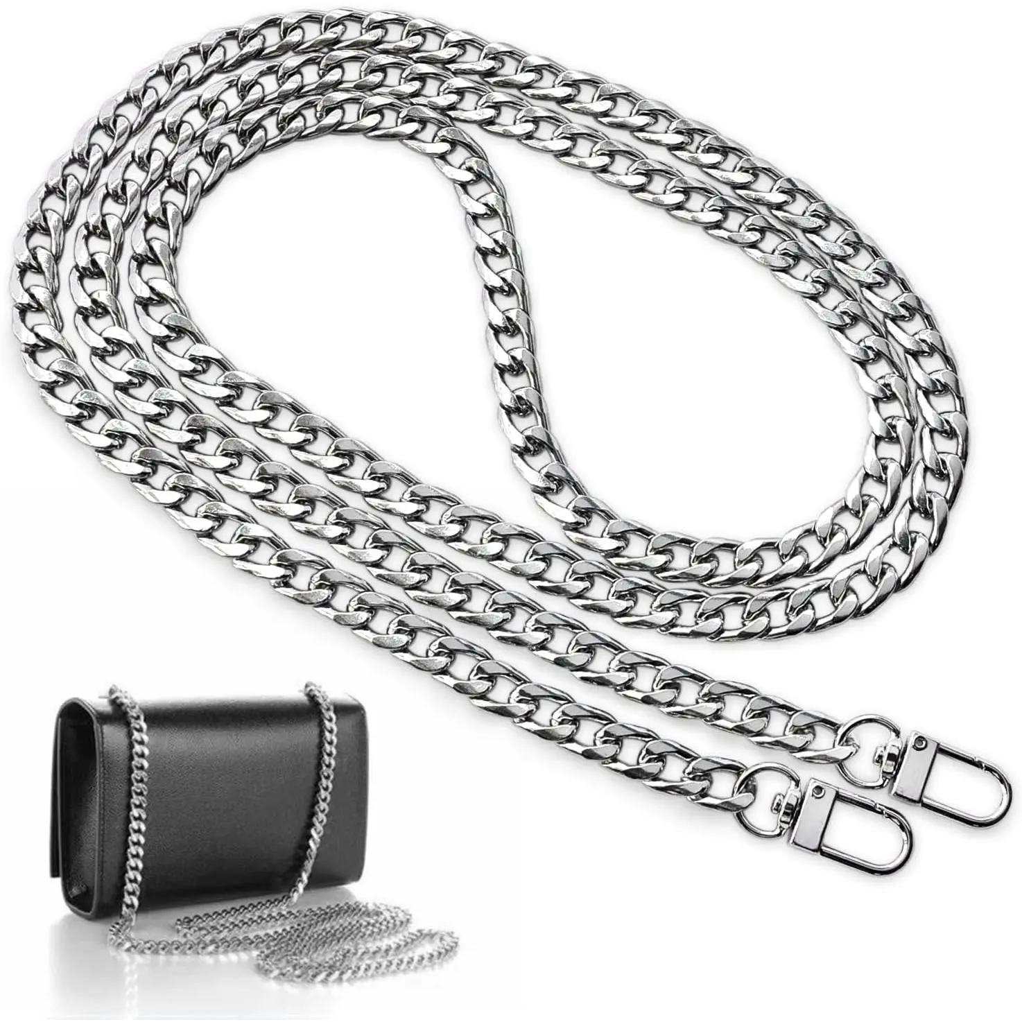 Inch Purse Chain Strap  Crossbody Replacement Straps with Metal Buckles,  Chain Strap for Purse Crossbody Handbag (Sliver)