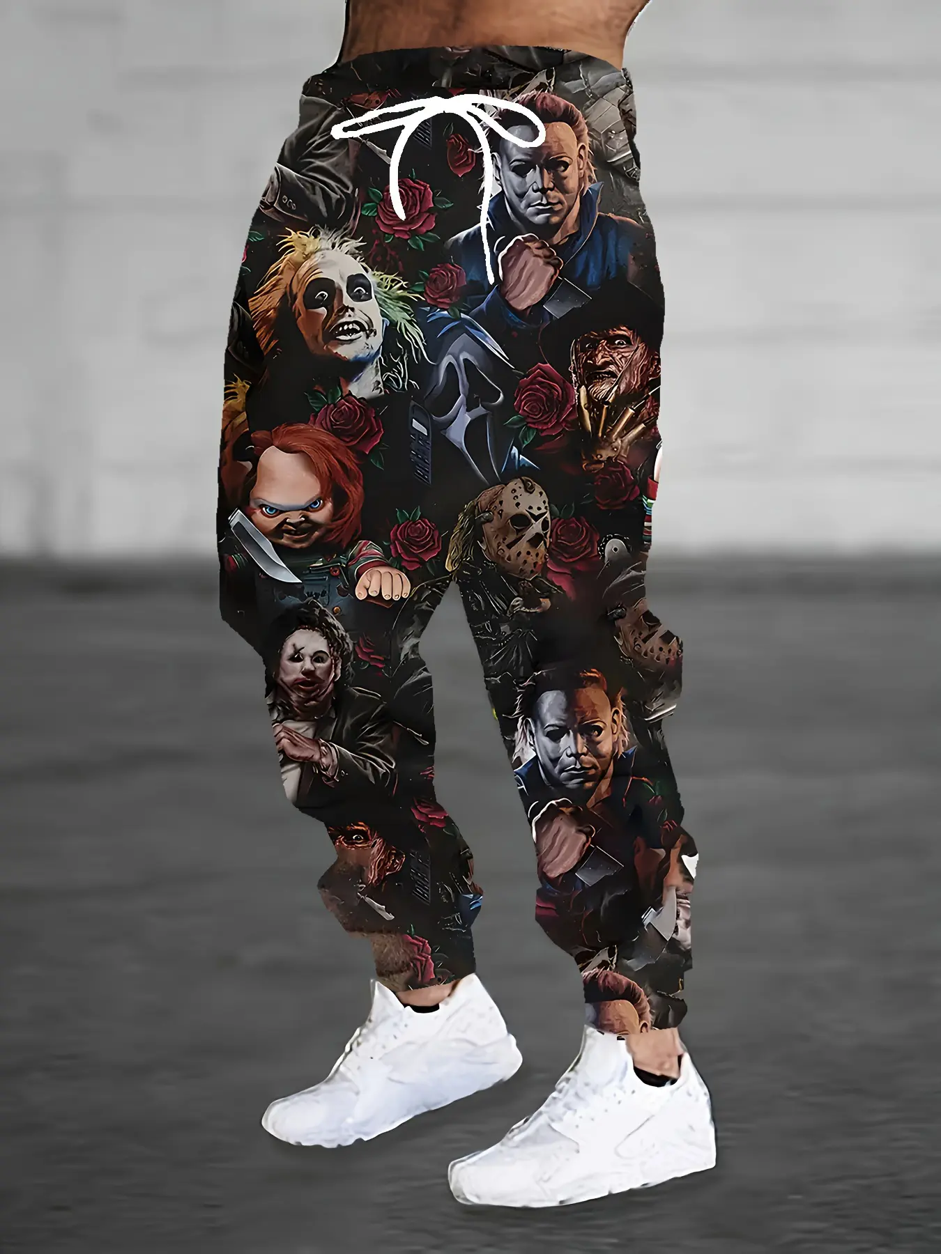 Men's Athletic Pants with Evil Character Graphic Print, Casual Polyester Joggers with Drawstring Waist for Sports and Everyday Wear, Athletic Men's Pants, Form-Fitting Men's Pants