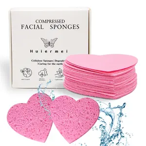 30-Piece Compressed Facial Sponges Box, Heart Shape Natural Cleaning Sponge, Reusable Facial Cleansing Pads for Deep Cleansing & Makeup Removal