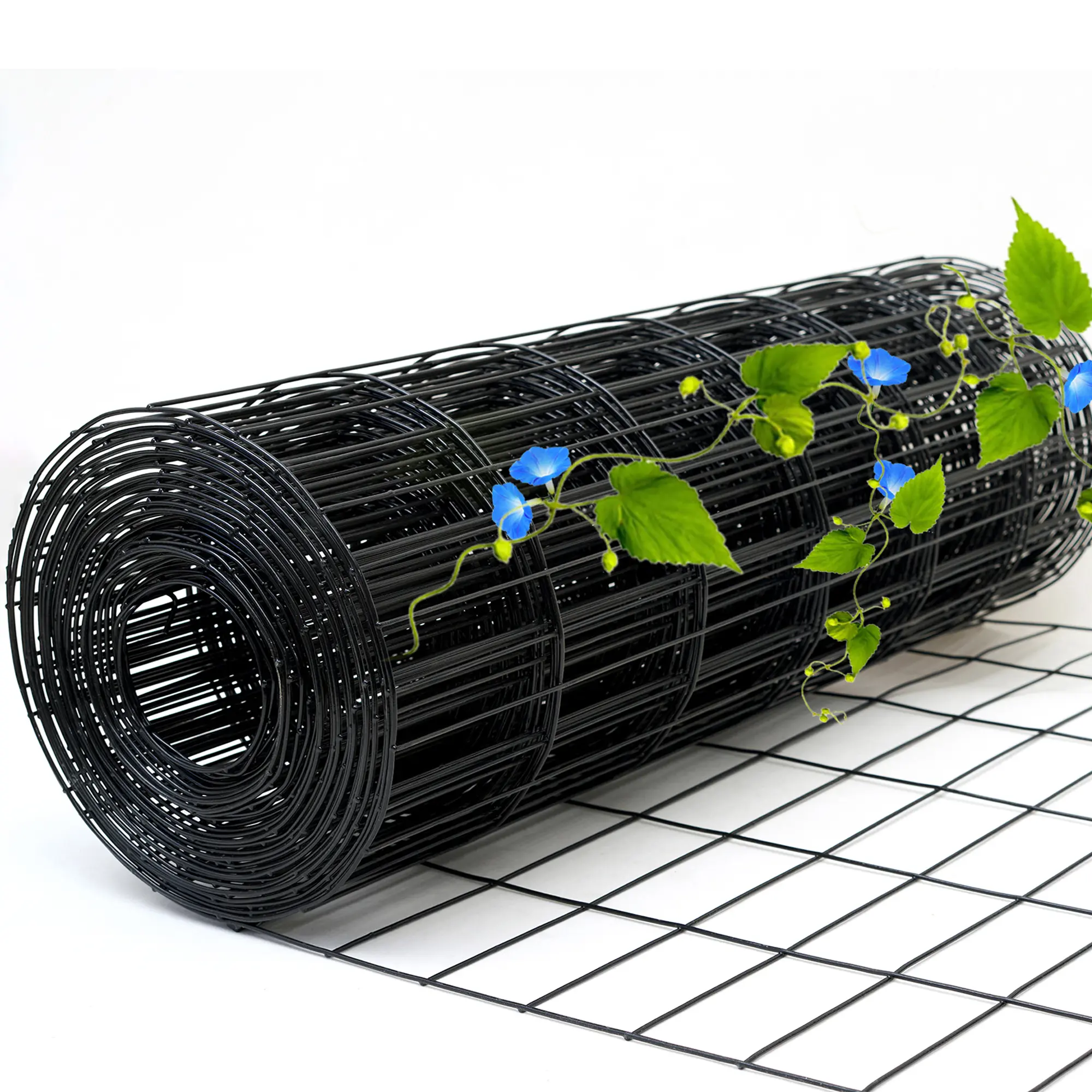 HITTITE 12.5/14GA Wire Fence Rolls 24''/36''/48''/60''/72''Hx 50'L & 48''/ 60''H x 100'L, Mesh Size 2"X3", Mesh Size 2"X4", Black Garden Fence Chicken Wire Fencing PVC Coated Metal Welded Wire Mesh for Vegetable Border Plant Protection Poultry Netting