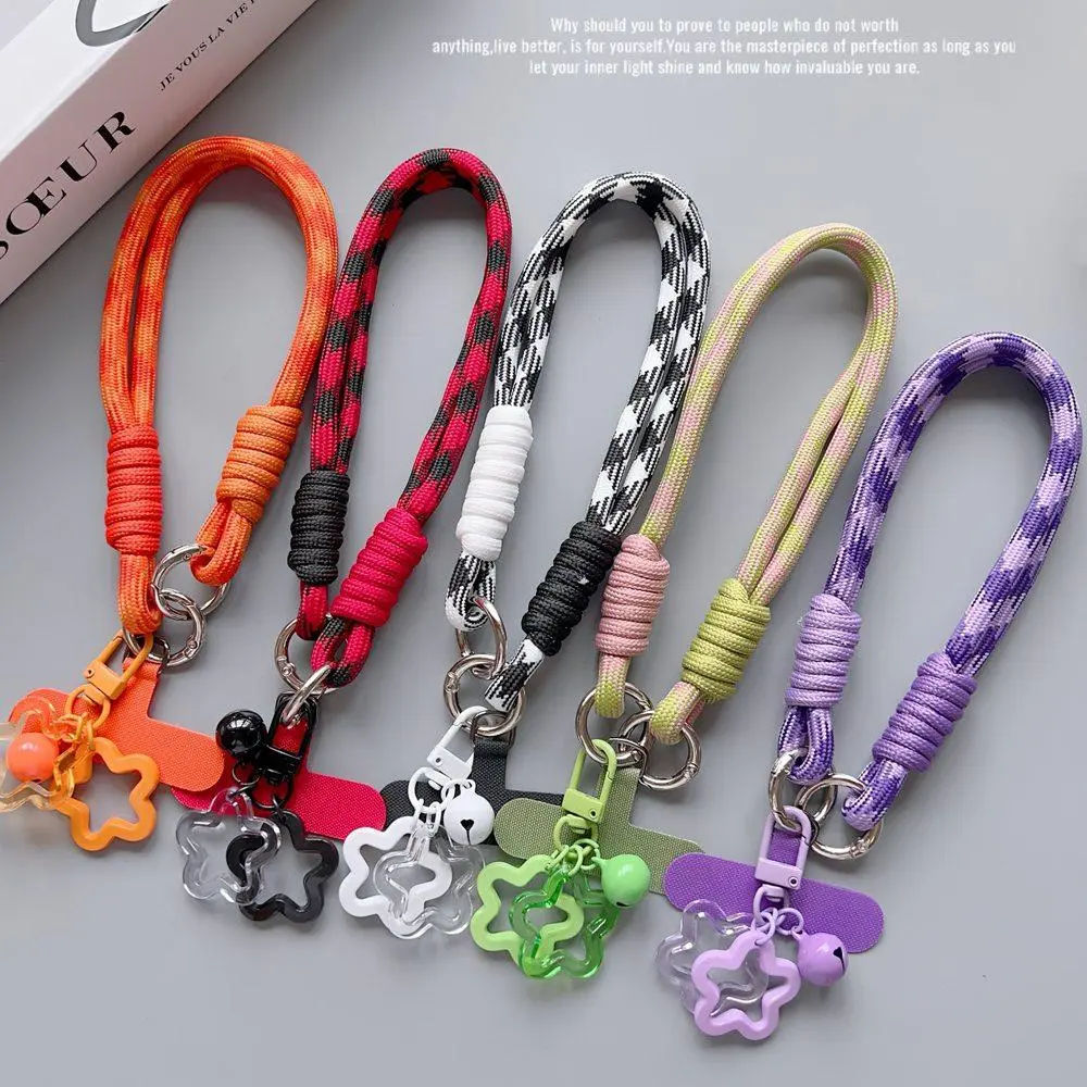 Universal Mobile Phone Lanyard Strap Cartoon Star Pendant Anti-loss Wrist Strap Charm Keychain Camera Chain Checkered Lanyard