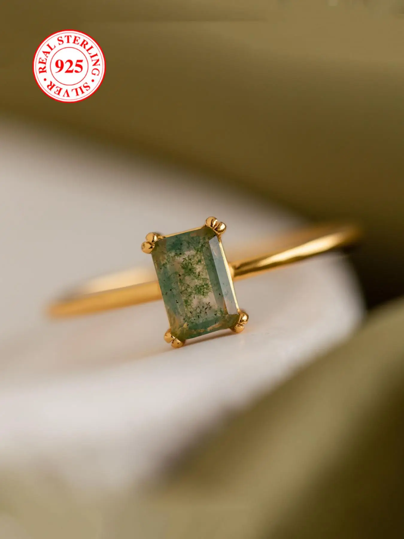 S925 Sterling Silver Rectangle Shape Artificial Gemstone Decorated Ring, Fashion Jewelry for Party, Daily Clothing Decor, Trendy All-match & Exquisite