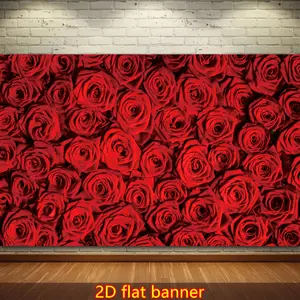 1pc Photography Backdrop Elegant Red Rose Floral Theme High Definition Print Wrinkle Resistant Polyester Fabric Large Size for Wedding Bridal Shower Valentine's Day Photo Booth Dessert Table Decoration