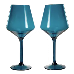 Floating Wine Glasses for Pool - Set of 2-15 OZ Shatterproof Poolside Wine Glasses, Tritan Plastic Reusable, Beach Outdoor Cocktail, Wine, Champagne, Water Glassware Spring Summer (Muted Blue)