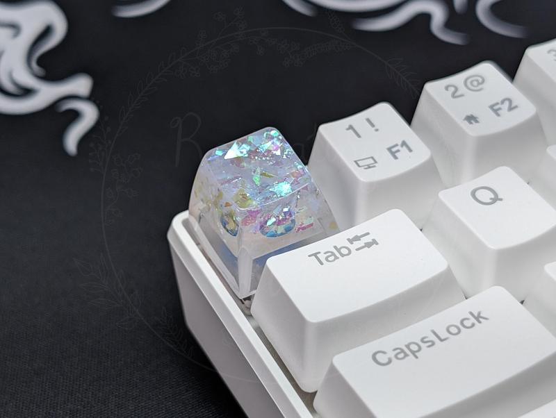 Holographic Film Glitter Artisan Keycap, Glitter Resin Keycap, Sparkly Cute Keycap, OEM SA Escape Keycap, Red Orange White