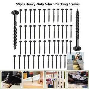 50-PCS Lag Screws 6 Inch Structural Wood Screw #14 x 6 Heavy Duty Construction Screw, Rust Resistant, Washer Head, Black Coated Exterior Wood/Lag/Timber Screws, Star Drive with Bit