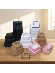 20/10/15/1pcs  Kraft & White Cardboard Favor Boxes with Clear Window for Small Present Packaging