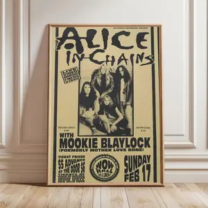 Alice In Chains Concert Poster, Vintage 90s Grunge Band Wall Art Print, Mookie Blaylock Seattle Sound Music Lover Gift, Retro Memorabilia 5