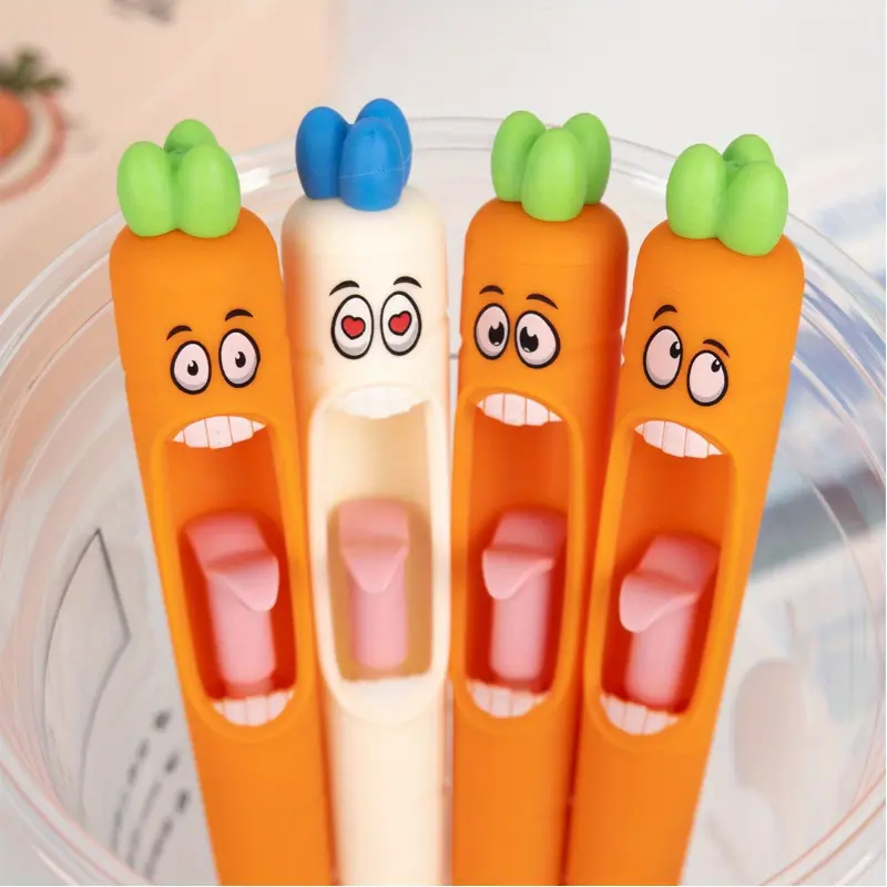 4/8 Pcs Screaming Carrot Tongue Aesthetic Gel Pens Funny Work Pens Kawaii 0.5 mm Carrot Writing Pens Black Ink For Easter Basket Stuffers Supplies Office Stationery Supplies Office Decorations