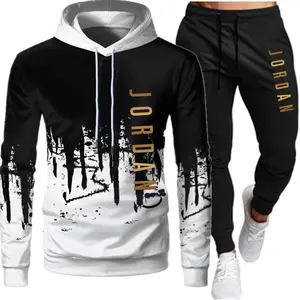 High cost-effective new men's printed hooded men's and women's plus velvet casual sweater suit Clothing Pants sets for men clothing
