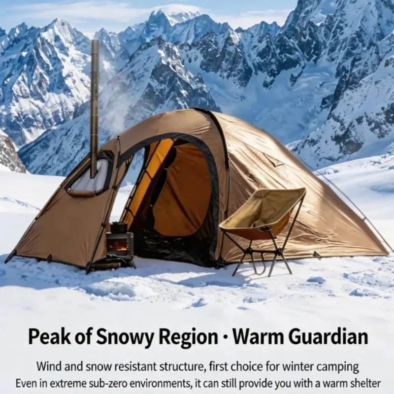 Polyester Waterproof 2-Person Outdoor Fish-Style 4-Season Hot Tent with Stove Jack, Inner Tent, Backpacking Option for Camping & Hiking