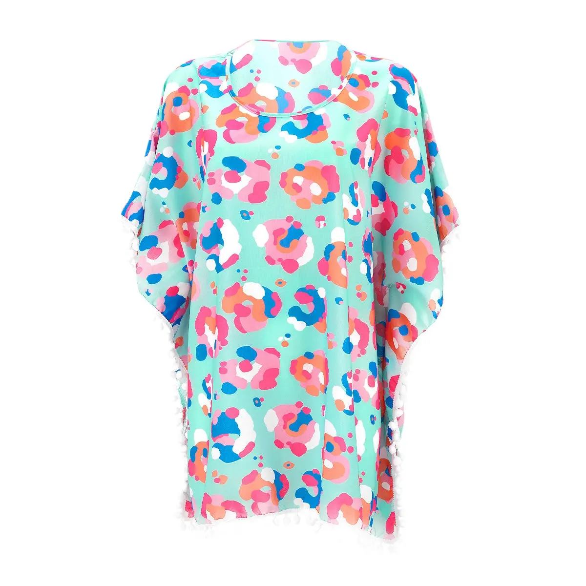 Viv&Lou® Safari Party Pom Pom Beach Cover Up Resort Swim Wrap #MA2020VL-SAFARI
