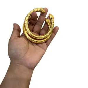 Traditional Nepali Openable Kaddha Bangles Set of 2 Gold-Toned Handcrafted Jewelry for Women