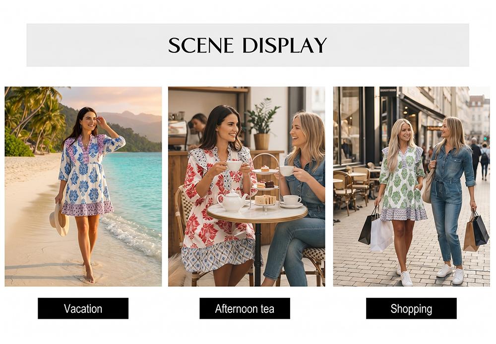 Asvivid Women's Floral Print Contrast Patchwork Ruffle Detail Mini Dress Summer Lightweight Casual Bohemian Boho Dresses summervibes