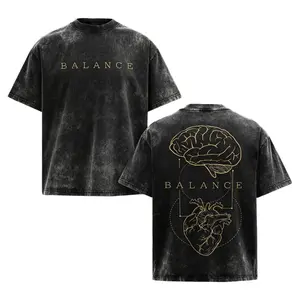 Men's BALANCE Double-Sided Brain & Heart Graphic Print Washed Vintage Oversized T-Shirt, Casual Streetwear Loose Fit Tee, Breathable Summer Top #DoubleSidedPrintTee #BalancePrintTShirt #WashedOversizedTee #StreetwearCasualTop #TikTokMa Tshirt