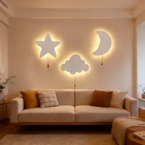 LED Star Moon Cloud Lamp, Home Decor Wall Hanging, Party Night Light, Birthday Party, Room Atmosphere Light, Battery Powered