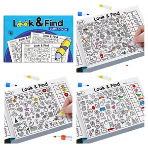 Educational Find-It Game Book, Visual Learning Tools, Shape Color Recognition, 32 Pages Focus Training Picture Book (blue Version)