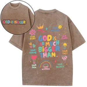 "God Is Bigger" Christian Washed Cotton T-Shirt, Unisex Faith Affirmation Wear, Religious Gift