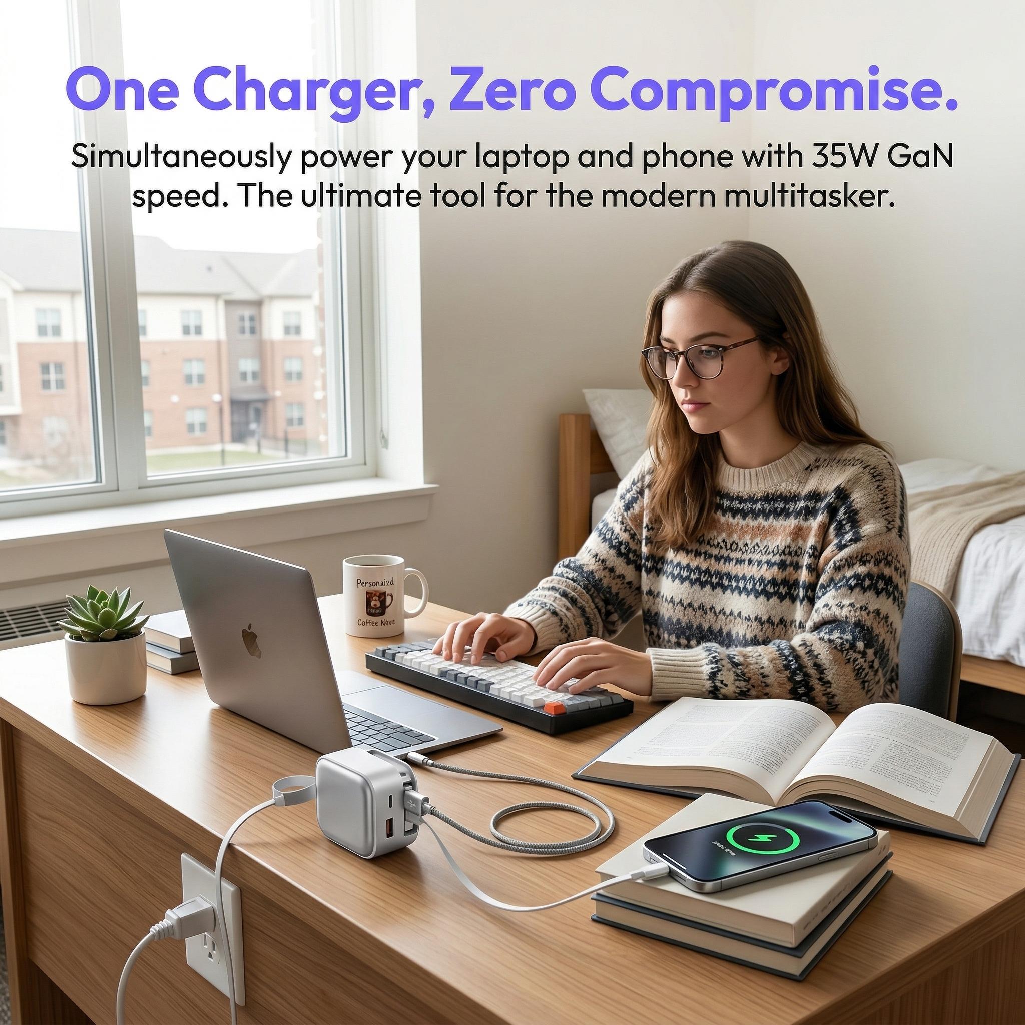 Retractable Gan Wall Charger Plug, usb c cable,Fast Charging forDual-Device Simultaneous Charging, Compact Device, Wireless Earphones, Bluetooth Speaker, Headphones, Mobile Phone, Travel, Lightening-MM