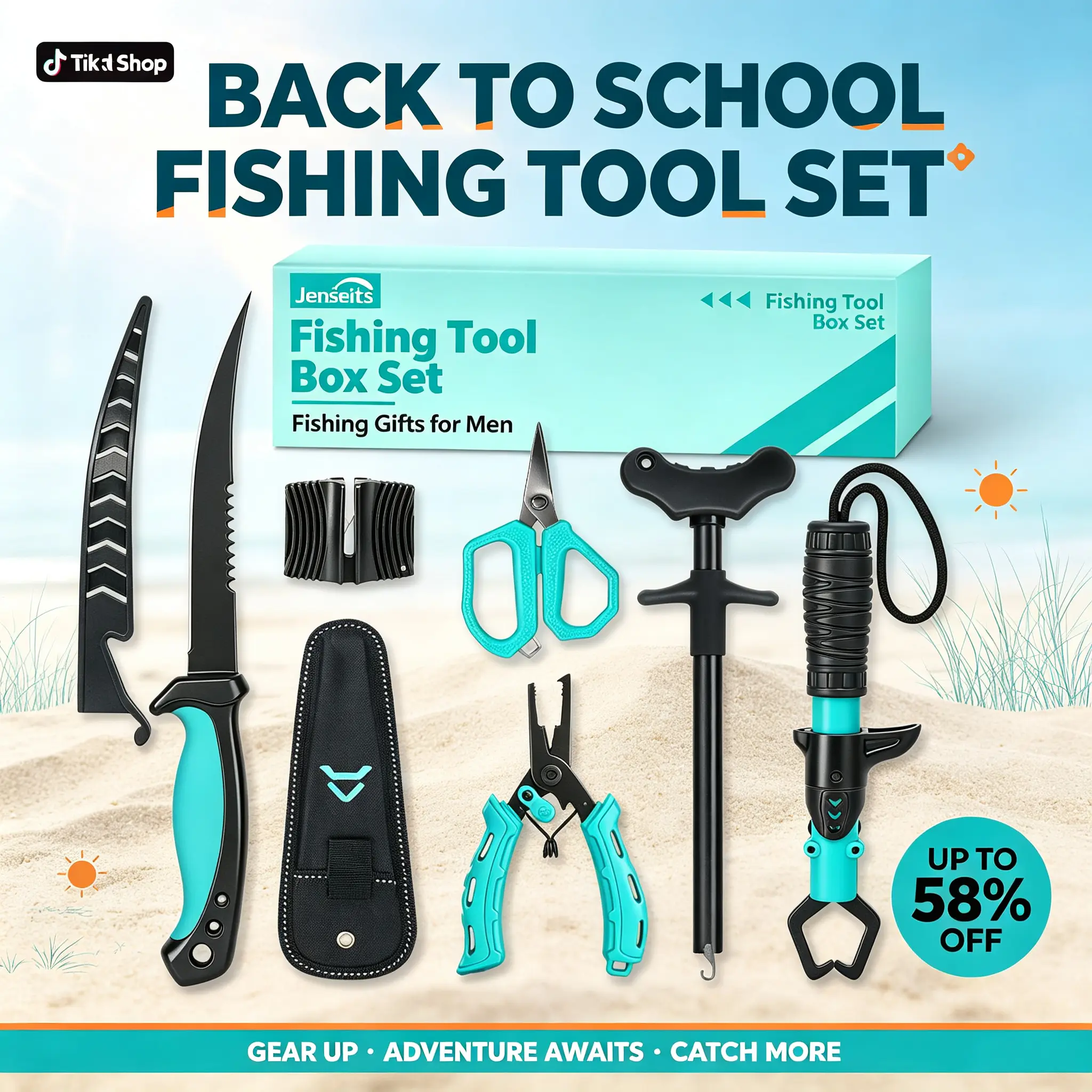 【Back to School Gift 】 Jenseits 6-Piece Rustproof Fishing Tool Kit - Pliers, Knife, Fish Gripper, Hook Remover, Scissors, Sharpening Stone - 6-Tool Quick Access, Angling Supplies, Gift for Fisherman, Complete Set, Fishing Kits, Complete Fishing Kit