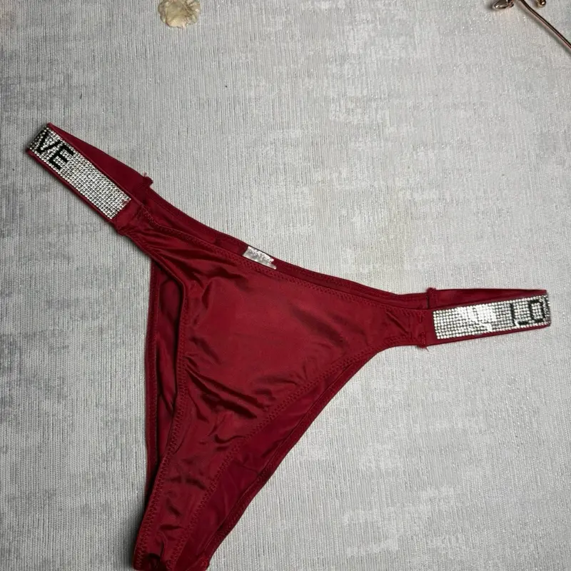 Rhinestone Letter G-String Thong — Available in Red Wine & Black Lightweight