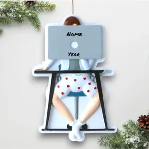 Personalized Zoom Call Male Christmas Ornament – Work from Home Pajama Meeting – Custom Name & Year – Funny Remote Work Gift – Noel Box