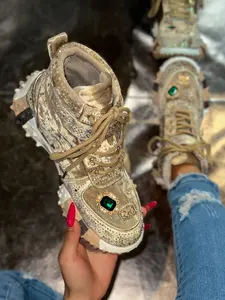 Women's High-Top Boots with Rhinestones, Thick Sole Elevator Shoes, Versatile Sparkle Boots, New European Style Footwear