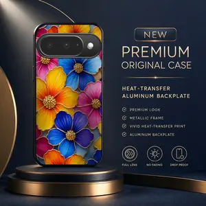 Compatible with Google Pixel 10 Case, Gold Line Floral Bright Colorful Heat Transfer Print Phone Cover, Shockproof Protective Case HNN-03322-10