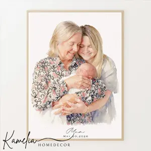 Custom Mother's Day Portrait Unframed Poster, Watercolor Family Portrait, Mother Father Gift, Painting From photo, Gift For Mother, Mother's Day Gift