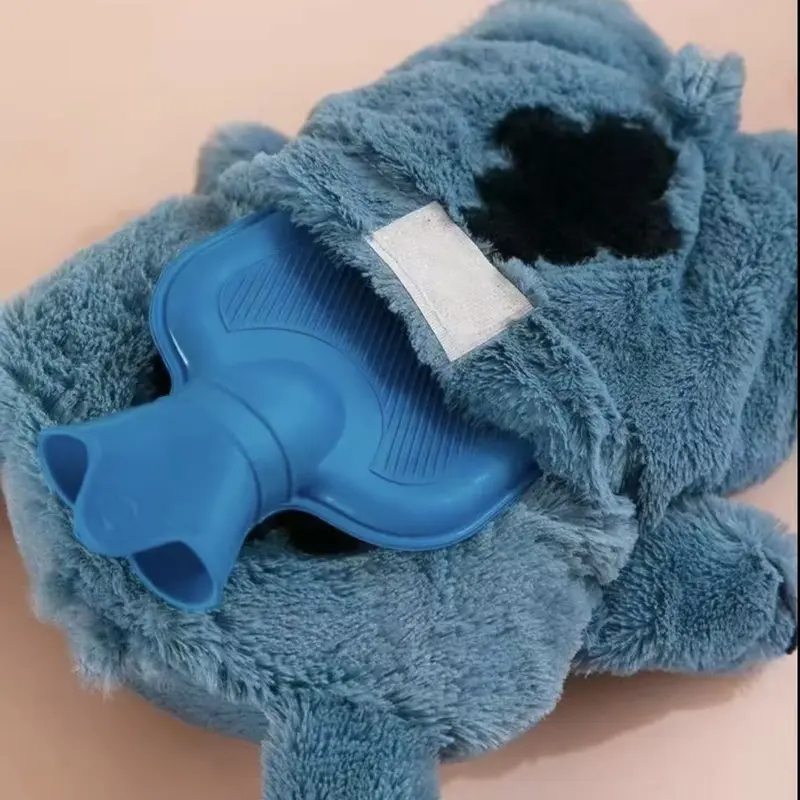 Unisex Blue Animal-Shaped Stuffed Toy Plush Hot Water Bottle with Machine-Washable Fleece Cover - Heated, Leakproof Removable Design, Headache Relief, Soothing Cramp Relief, Winter Bed Warmer, Christmas Gift