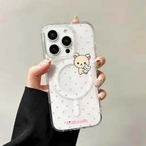 Kawaii Rilakkuma Korilakkuma Cute Transparent Magsafe Phone Case for IPhone 17 16 15 14 13 12 11 Pro Max Plus 17Air And Samsung S26 S25 S24 S23 S22 S21 FE Plus Ultra Soft TPU Back Cover Protection Shockproof