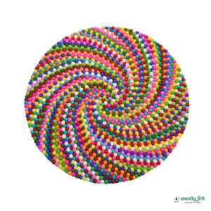 Round Spiral Felt Rug - Rainbow Freckle Ball Carpet - Multi-Color Felt Ball Mat - Eco-Friendly Felt 90-300 CM-Wool Rug