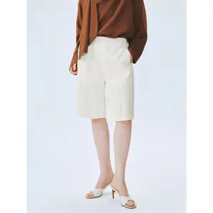 URBAN REVIVO 2026 Spring Women's Minimalist Elegant Commute Mid-Thigh Bottom Shorts, Polyester-Shell-Viscose Fabric, Stitched Detail, Multi-Size, Polished Look, Lady Women's Clothes, ULU650004 Womenswear