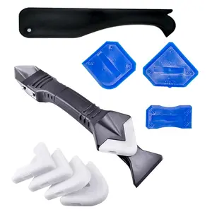 3 in 1 Silicone Caulking Tools(Stainless Steelhead), Sealant Finishing Tool Grout Scraper, Reuse and Replace 5 Silicone Pads, Great Tools for Kitchen Bathroom Window, Sink Joint