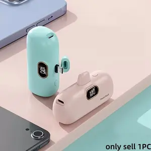 5000mAh Ultra-Portable Power Bank, Digital-Display Mini, Lipstick-Sized Charger, Emergency Power Bank, Compatible with iPhone 15/16 Series, Samsung/Xiaomi & Android Phones, Perfect Gift, Hiking, Shopping, Daily Commute