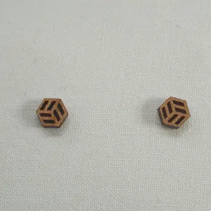 Wood Geo Stud Earrings, Handmade Retro Casual