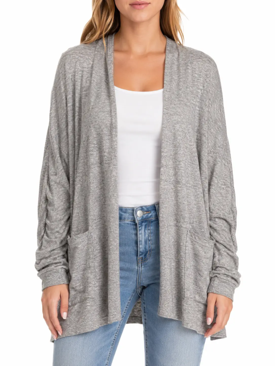 Gray Open Front Cardigan – Soft Longline Lightweight Layering Sweater