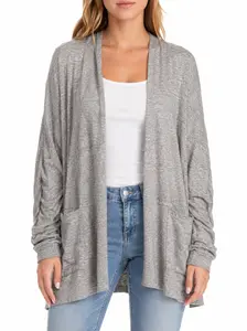 Gray Open Front Cardigan – Soft Longline Lightweight Layering Sweater