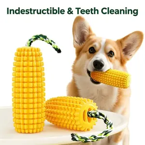 Heavy Duty Corn Dog Toy for Aggressive Chewers Durable Teeth Cleaning Chew Toy with 360° Dental Care Squeaky Fun for All Sizes Indestructible & Teeth Cleaning