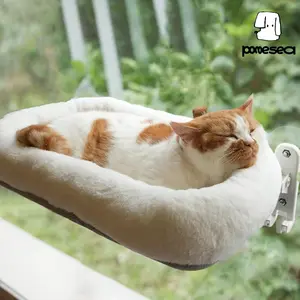 Folding Cat Hammock for Window - Cordless, Machine Washable Bed, Robust Metal Frame, Strong Suction Cups，Cat Window Perch for Cats and Small Dogs